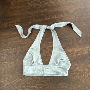 Blue satin halter top